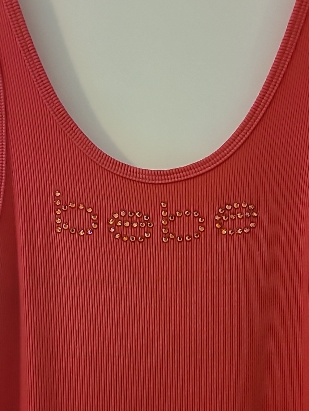 Vintage Y2K BEBE Rhinestone Mcbling Ribbed Tank Top EUC Coral Pink Mallcore